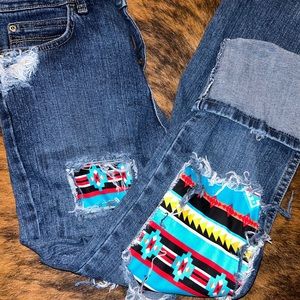 Custom Aztec distressed wranglers